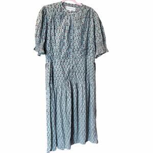 Daughters of India sage prairie 100% cotton drop waist belted long dress XL